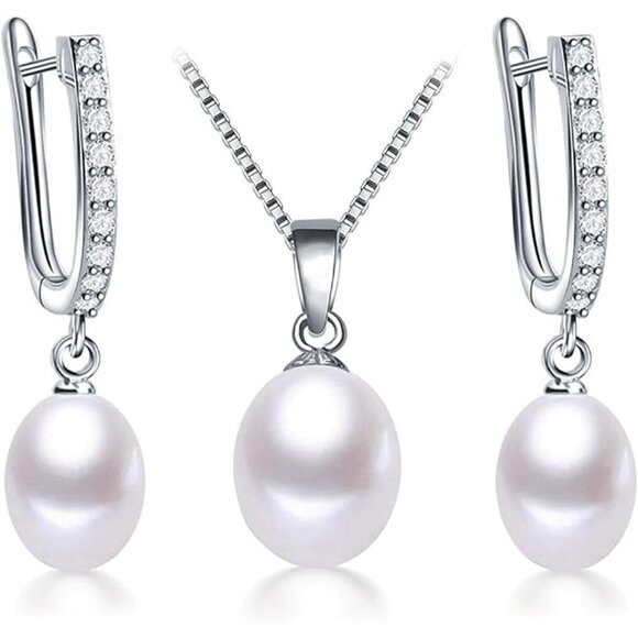 Jewelry - Timeless Freshwater Pearl Pendant Necklace & Earrings Set for Weddings and Gifts
